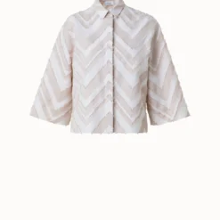 Fringed Zigzag Cotton Blend Jacquard Blouse