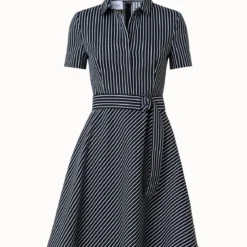 Flared Dress In Pinstripe Cotton Blend Jacquard -Deals Vog Shift Store 769127