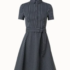 Flared Dress In Pinstripe Cotton Blend Jacquard