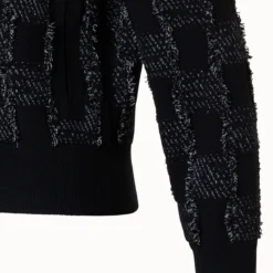 AKRIS Cashmere Cotton Square Fringe Jacquard Knit Cardigan -Deals Vog Shift Store 771125