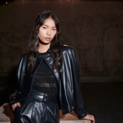 AKRIS Lambskin Double-Breasted Leather Jacket -Deals Vog Shift Store 775052