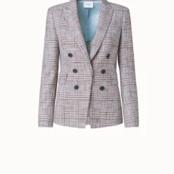 Checked Viscose Stretch Blend Faux Double-Breast Jacket