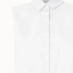 Perforated Pin Dot Cotton Poplin Blouse -Deals Vog Shift Store 808207