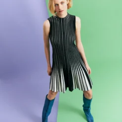 Structured Stripes Merino Wool Dress