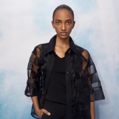 AKRIS Mirrored Trapezoid Techno Organza Jacket -Deals Vog Shift Store AkrisSS22 EditorialRTW A14