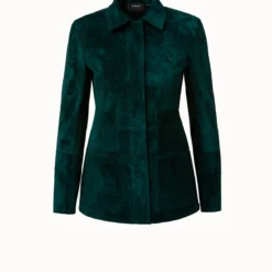 AKRIS Fitted Lamb Suede Leather Jacket 12 AKRIS Fitted Lamb Suede Leather Jacket -Deals Vog Shift Store Designer leather jacket women green Akris 1