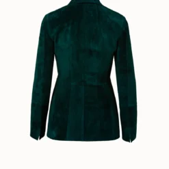 AKRIS Fitted Lamb Suede Leather Jacket 11 AKRIS Fitted Lamb Suede Leather Jacket -Deals Vog Shift Store Designer leather jacket women green Akris 2
