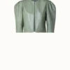 AKRIS Short Lambskin Leather Jacket 2 AKRIS Short Lambskin Leather Jacket -Deals Vog Shift Store Green short womens leather jacket 1